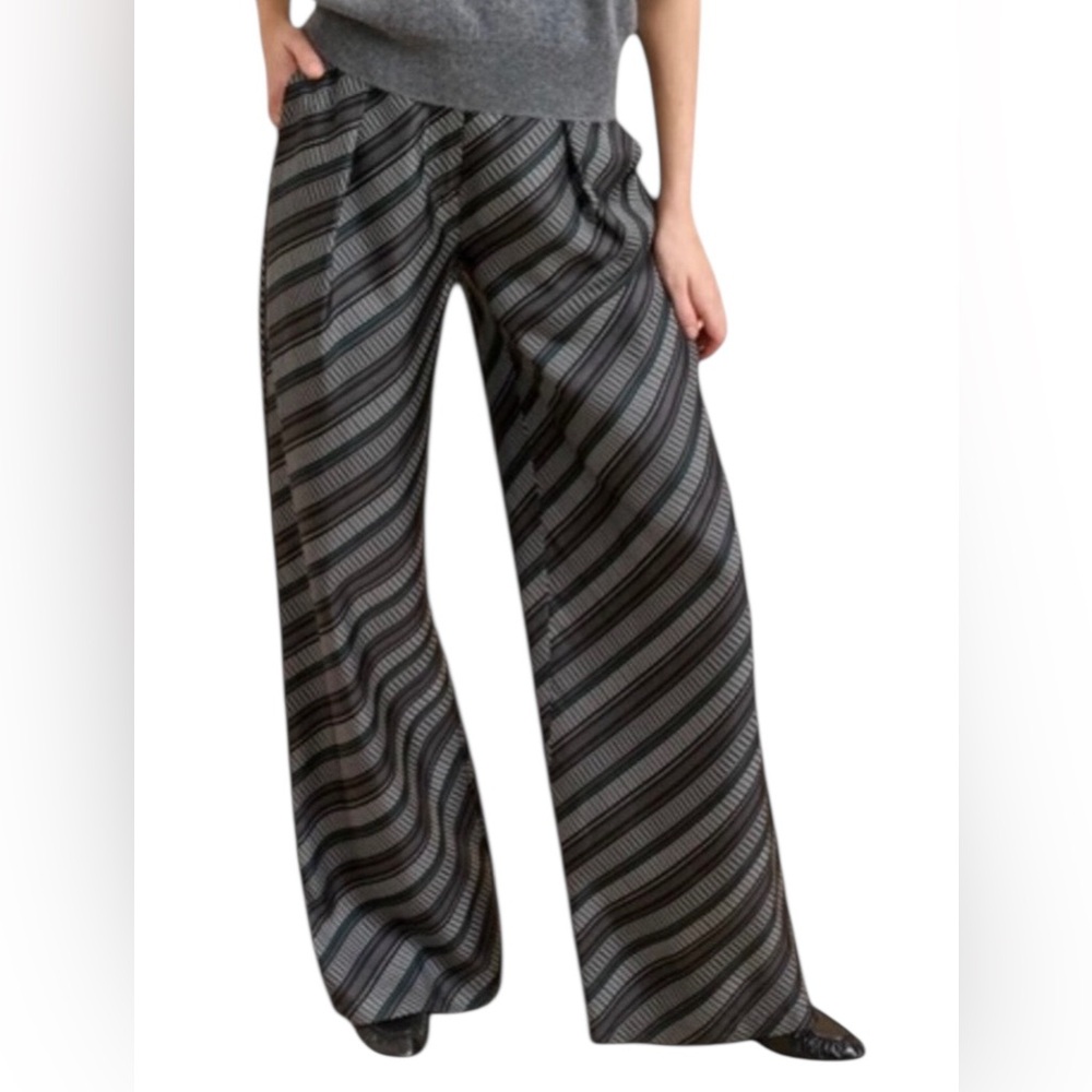 NWT La Ligne Agatha Silk Diagonal Stripe High Rise Wide Leg Palazzo Pants
